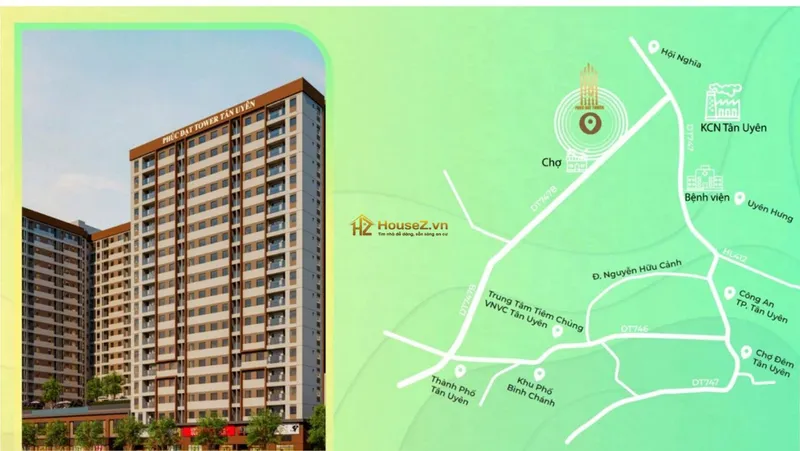 Hình ảnh dự án Dự án nhà ở xã hội (NOXH) Phúc Đạt Tân Uyên nằm tại Khu dân cư Phúc Đạt, phường Tân Hiệp, thành phố Tân Uyên, tỉnh Bình Dương