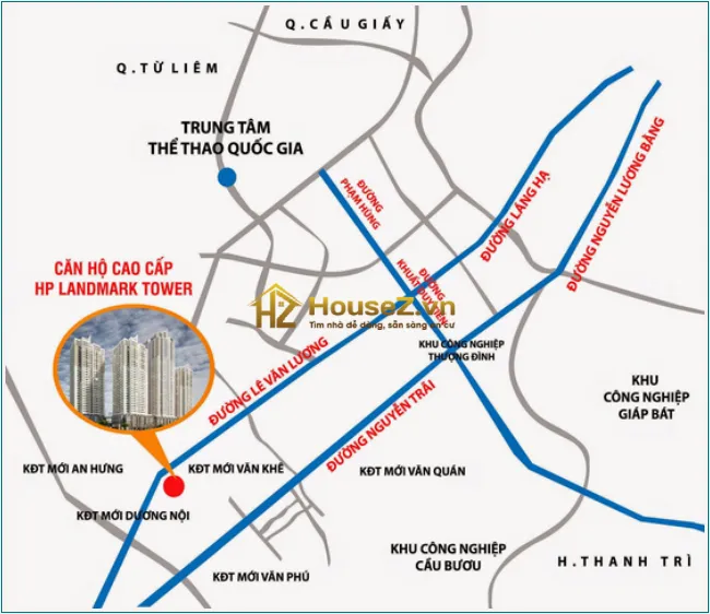 Hình ảnh dự án HP Landmark Tower mặt đường Tố Hữu (đường Lê Văn Lương kéo dài), thuộc khu đô thị mới An Hưng, quận Hà Đông, Hà Nội