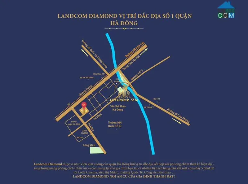Hình ảnh dự án Landcom Diamond nằm ngay mặt đường Tô Hiệu, phường Hà Cầu, quận Hà Đông, thành phố Hà Nộ