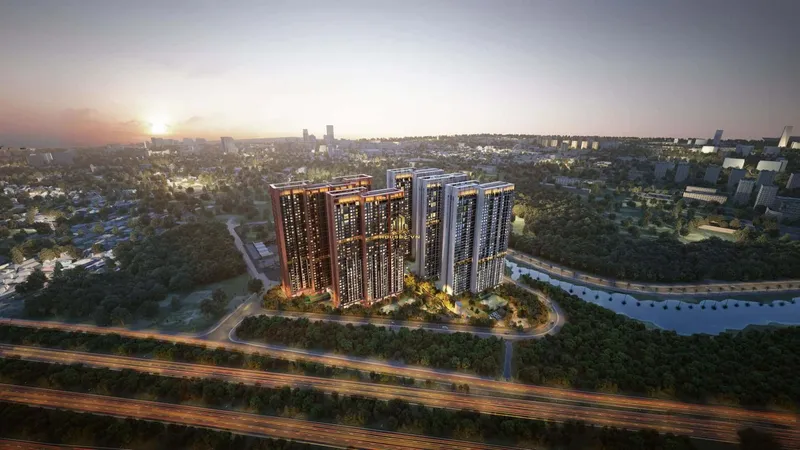 Hình ảnh dự án Lumi Prestige nằm trên mặt tiền Đại lộ Thăng Long, thuộc phường Tây Mỗ, quận Nam Từ Liêm, Hà Nộ