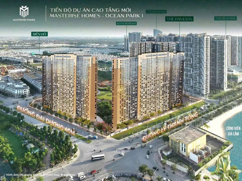 Hình ảnh dự án Masteri Lakeside nằm tại giao điểm đường Lý Thánh Tông và Đại Tây Dương, trong khu đô thị Vinhomes Ocean Park 1, huyện Gia Lâm, Hà Nội
