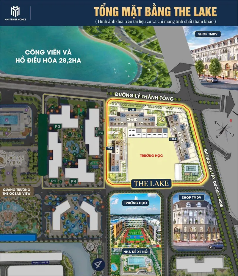 Hình ảnh dự án Masteri Lakeside nằm tại giao điểm đường Lý Thánh Tông và Đại Tây Dương, trong khu đô thị Vinhomes Ocean Park 1, huyện Gia Lâm, Hà Nội