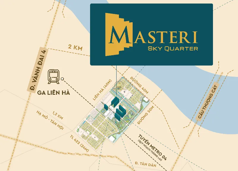Hình ảnh dự án Masteri Sky Quarter  tọa lạc tại trung tâm đại đô thị Vinhomes Wonder City (xã Tân Hội và Liên Trung, huyện Đan Phượng, Hà Nội