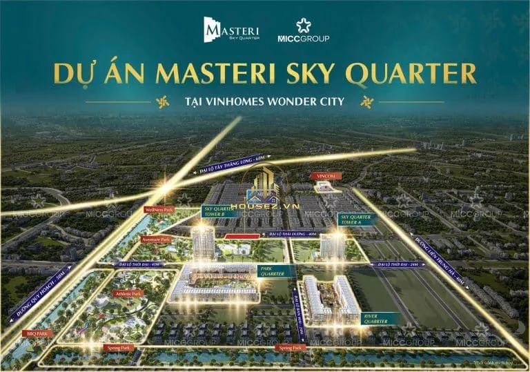 Hình ảnh dự án Masteri Sky Quarter  tọa lạc tại trung tâm đại đô thị Vinhomes Wonder City (xã Tân Hội và Liên Trung, huyện Đan Phượng, Hà Nội
