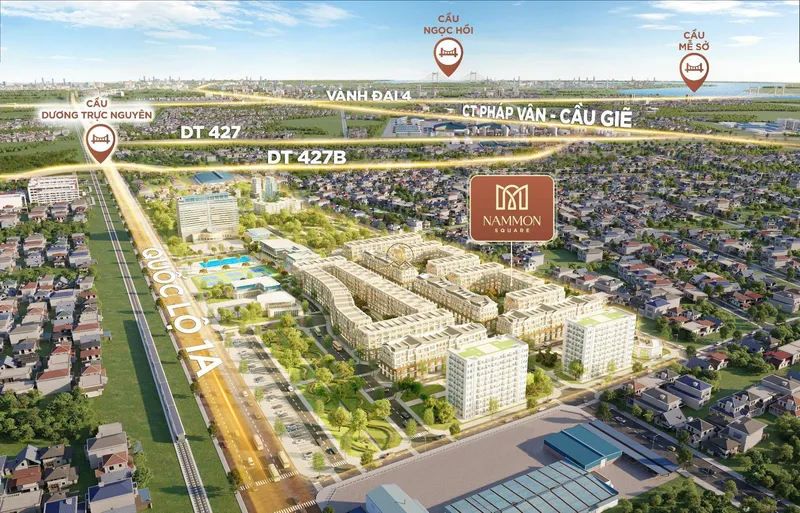 Hình ảnh dự án NamMon Square nằm ngay mặt tiền Quốc lộ 1A, thuộc địa bàn xã Hồng Vân (vùng giáp ranh xã Thụy Hòa cũ), huyện Thường Tín, thành phố Hà Nội