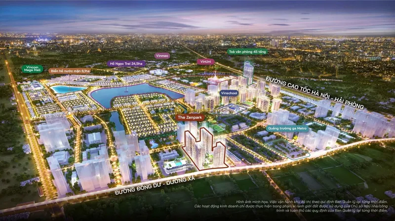 Hình ảnh dự án Phân khu The Zenpark nằm trên mặt đường Lý Thánh Tông, thuộc đại đô thị Vinhomes Ocean Park, huyện Gia Lâm, thành phố Hà Nội