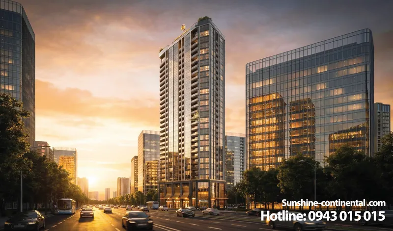 Hình ảnh dự án Sunshine Continental Tọa lạc ngay góc ngã tư đường Trần Bình và Nguyễn Hoàng, phường Mỹ Đình 2, quận Nam Từ Liêm
