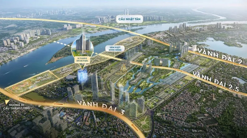 Hình ảnh dự án Sunshine River Park nằm tại ô đất B1-N01 & B1-CL2 thuộc Khu đô thị Nam Thăng Long (Ciputra), phường Phú Thượng, quận Tây Hồ, Hà Nội