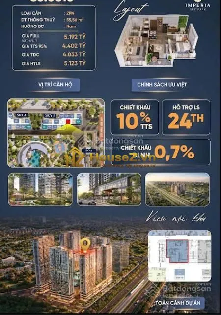 💎🔥 CĂN 2PN SKY PARK – 55M² | VIEW NỘI KHU | HƯỚNG NAM | CHỈ 4,4 TỶ 🔥