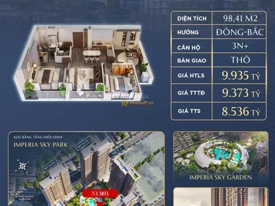 📐CHỈ 8,536 TỶ SỞ HỮU 3PN+ IMPERIA SKY PARK – 98,41M² | TẦNG CAO | VIEW SKY GARDEN 🔥