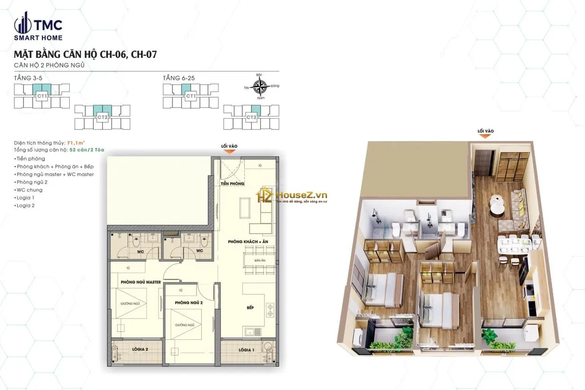 🍳BÁN GẤP CĂN 12A06 TÒA CT2 TMC SMART HOME – 71M² | 2PN | 2WC | CHỈ 7,1 TỶ 🔥